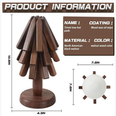 Wooden Trivets Set - Natural Foldable Trivet for Hot Dishes, Pot, Bowl & Teapot, 3-Piece Magnetic Table Mat Set