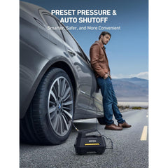 High-performance air compressor for tires with a rechargeable battery, making it perfect for road trips, emergency tire inflation, and other outdoor uses