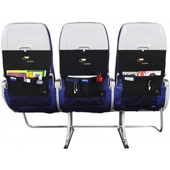 Travel tray table cover with side pockets for storing essentials like drinks, snacks, and gadgets