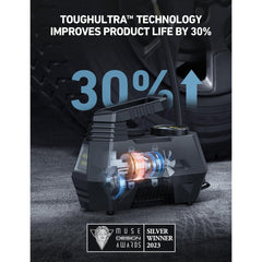 Durable car tire inflator with a user-friendly digital display, designed for quick inflation; suitable for vehicles, motorcycles, and inflatables with multiple nozzle attachments