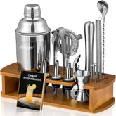Premium cocktail shaker set for home bar use, ideal for making cocktails with professional bartender tools and a stylish stand