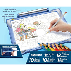 A user-friendly drawing tablet for kids that provides a fun and engaging way to create art, featuring a light-up function for easy visibility of traced images