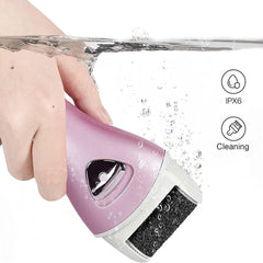 Portable rechargeable electric callus remover for heels and feet, providing professional pedicure results for cracked, rough feet skin