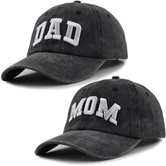 Matching dad and mom hats designed for a fun family photo, showcasing trendy and comfortable styles