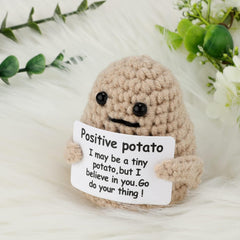 Handmade stuffed potato toy in crochet style, bringing positive vibes with a kawaii smile; perfect for kids and collectors