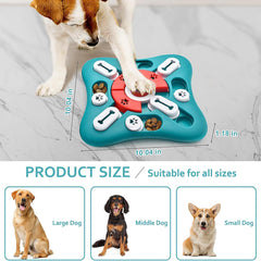 Interactive dog toy designed to stimulate your dog’s brain, with hidden treats and movable parts to encourage problem-solving and focus