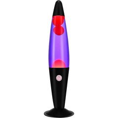Liquid motion lamp with mesmerizing flowing lava effect, designed with a sleek black base, perfect for retro decor and mood lighting