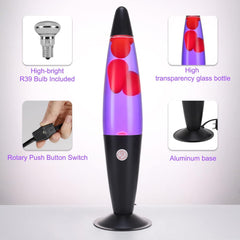 Stylish magma lava lamp featuring a black base and cap, creating a vintage ambiance with its colorful liquid motion