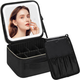 A stylish makeup bag featuring a built-in LED mirror, perfect for on-the-go beauty touch-ups and makeup application