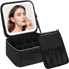 A stylish makeup bag featuring a built-in LED mirror, perfect for on-the-go beauty touch-ups and makeup application
