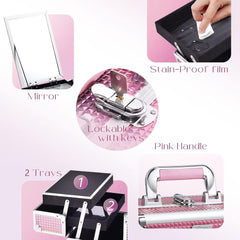 Chic beauty train case in vibrant colors, providing ample space for all your makeup supplies and accessories