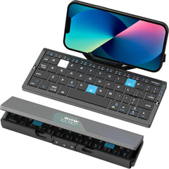 Mini foldable Bluetooth keyboard, compact wireless design, ideal for tablets and smartphones with easy Bluetooth pairing and portability features