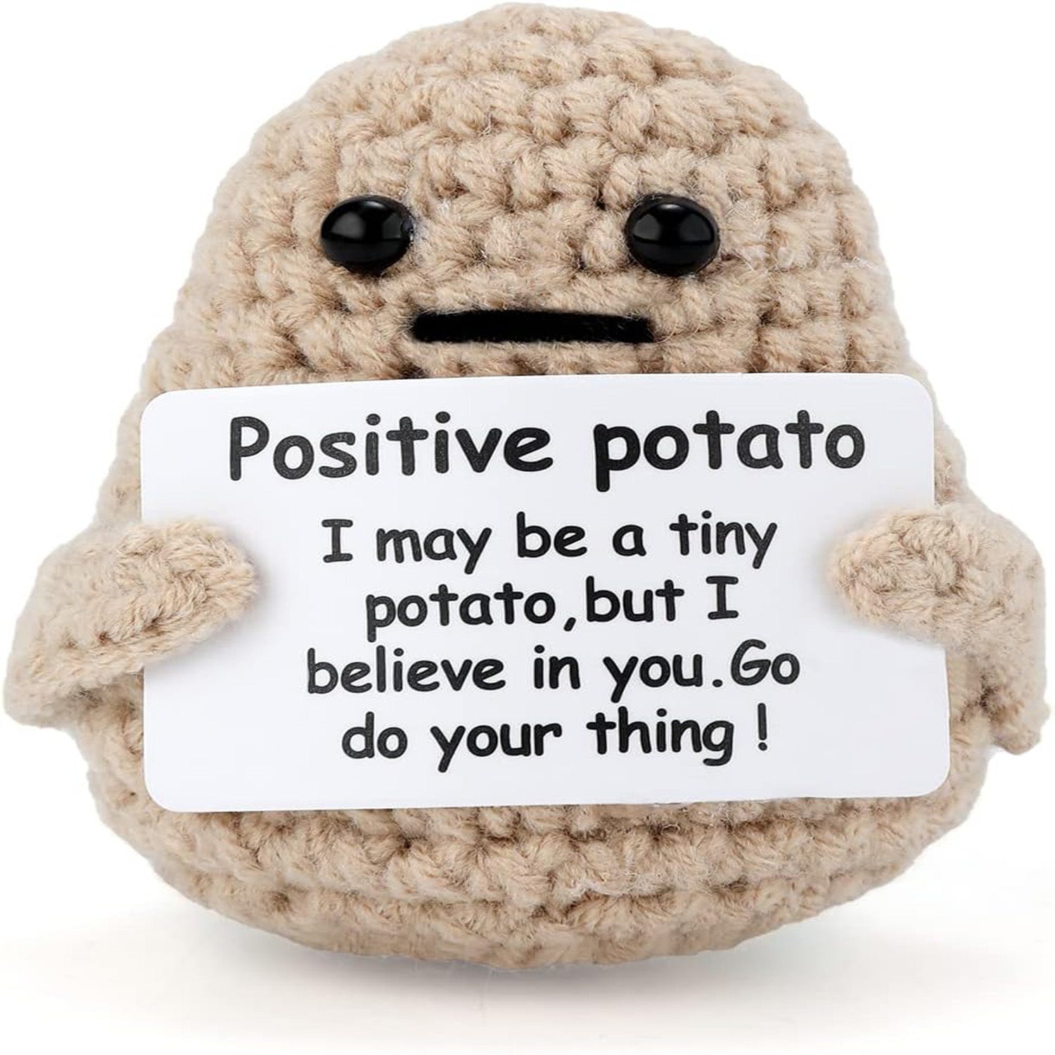 Handmade positive potato crochet toy with a smiling face; a cute plush toy ideal for kids, gift-giving, and adding cheer