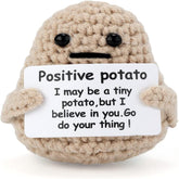 Handmade positive potato crochet toy with a smiling face; a cute plush toy ideal for kids, gift-giving, and adding cheer