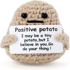 Handmade positive potato crochet toy with a smiling face; a cute plush toy ideal for kids, gift-giving, and adding cheer