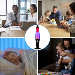 Vintage-inspired liquid lava motion lamp, designed with a sturdy black base for stability and a calming color-changing effect