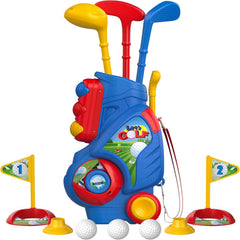 A colorful and fun golf set for young children, complete with a bag, clubs, and balls