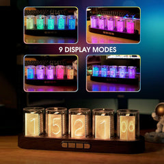 Vintage Nixie tube clock featuring authentic retro design and digital time display, ideal for collectors