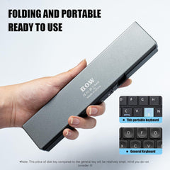 Compact Bluetooth keyboard, ultra-slim foldable design, portable for travel use, ideal for tablets, laptops, and phones