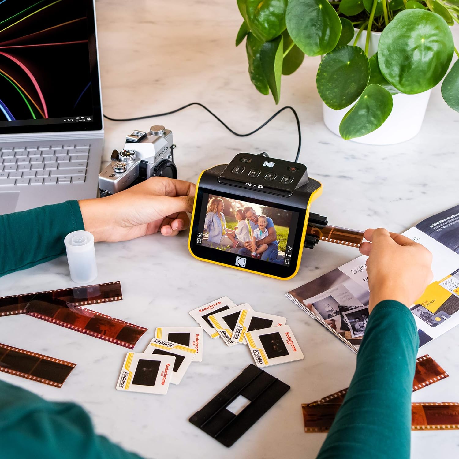 User-friendly 35mm film scanner designed for home use, featuring built-in editing software to enhance scanned images effortlessly