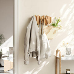 Picket Wall-Mounted Coat Rack - 5 Retractable Wood Pegs for Space-Saving Storage