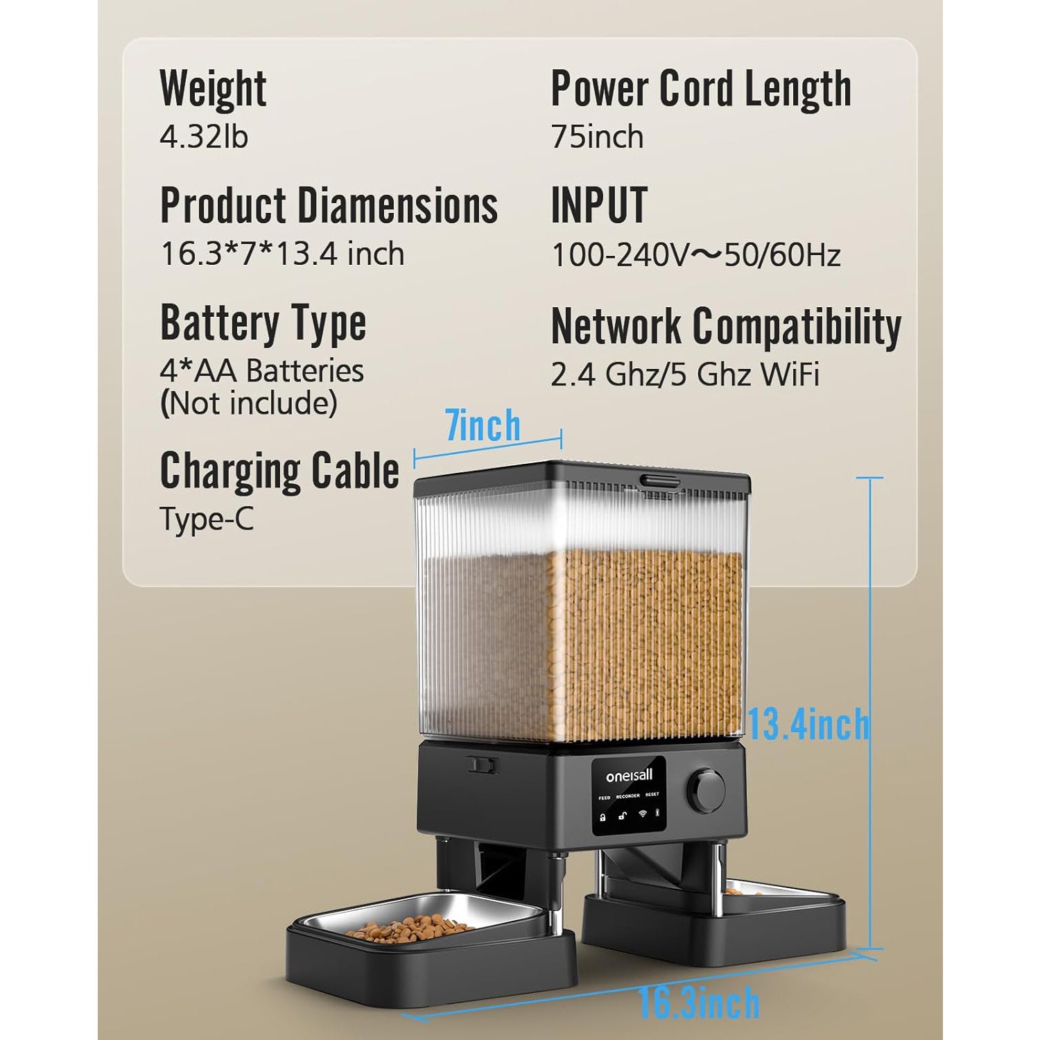 5G-enabled automatic pet feeder with adjustable feeding schedules, real-time alerts, and app-based remote feeding for convenient pet care