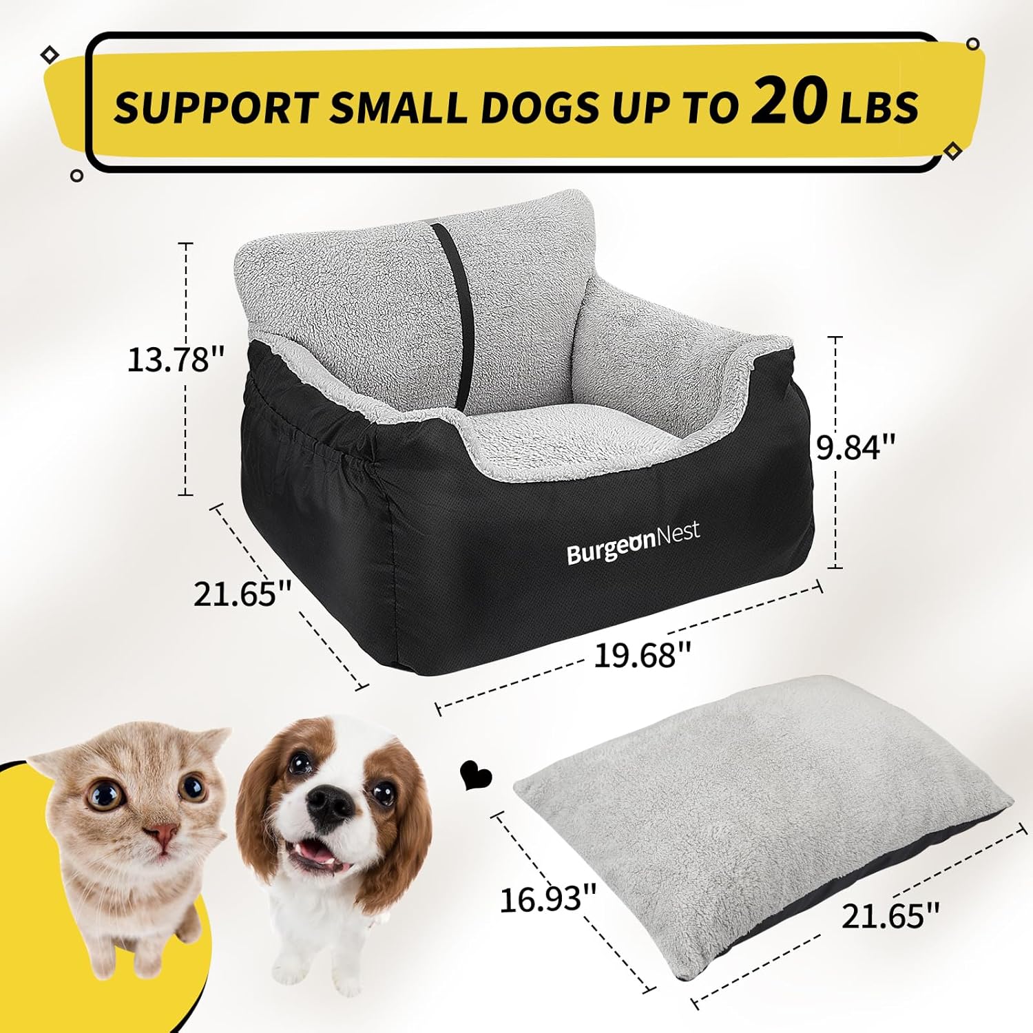 Elevated dog car seat for small dogs with plush lining, allowing your pet to look out the window while providing maximum comfort and safety on the road