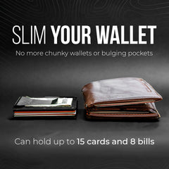 Slim and sleek RFID blocking men’s wallet, perfect for carrying your essential cards, cash, and IDs while preventing RFID scanning