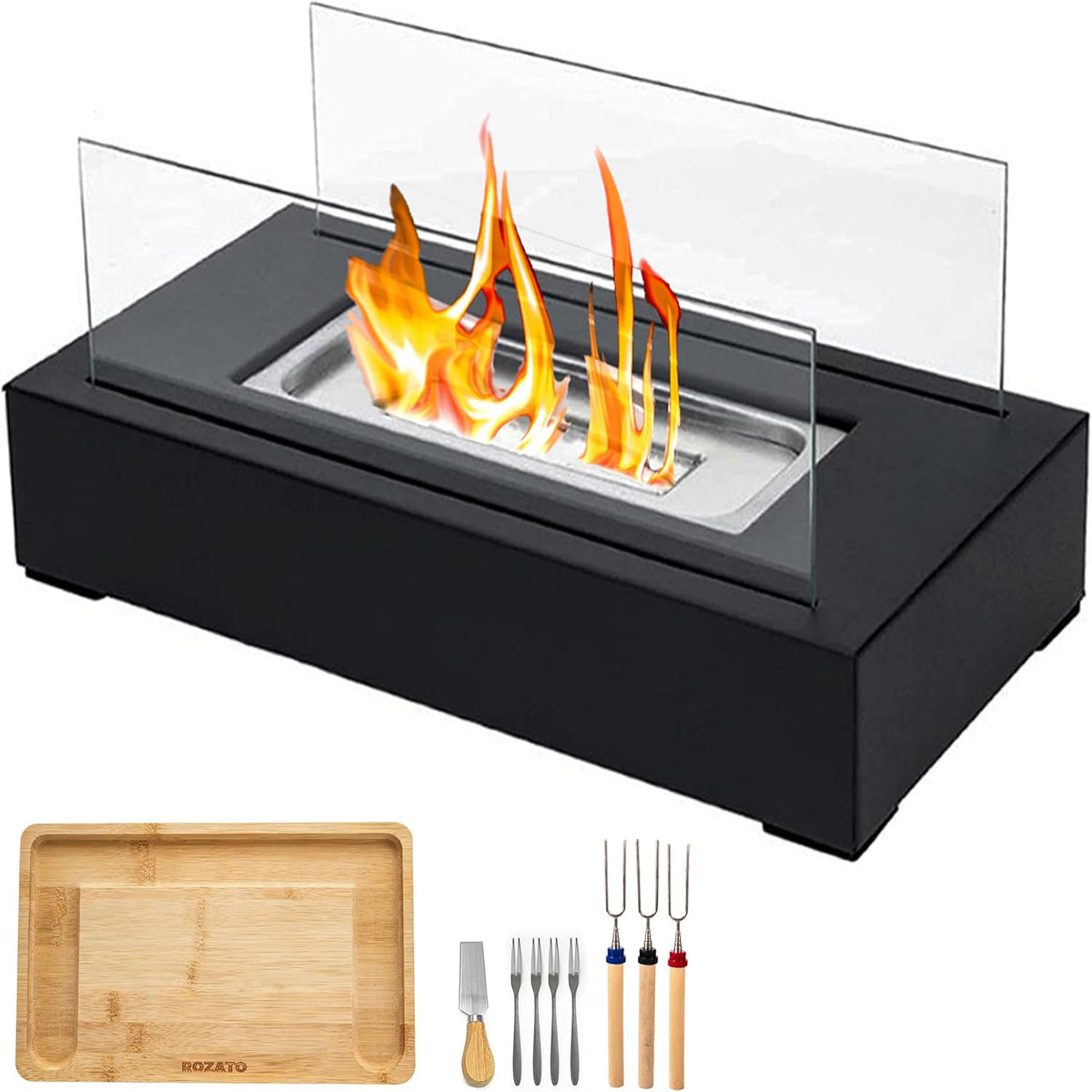 Portable tabletop fireplace with a chic design, ideal for making s’mores at home or on the patio, a must-have for cozy gatherings