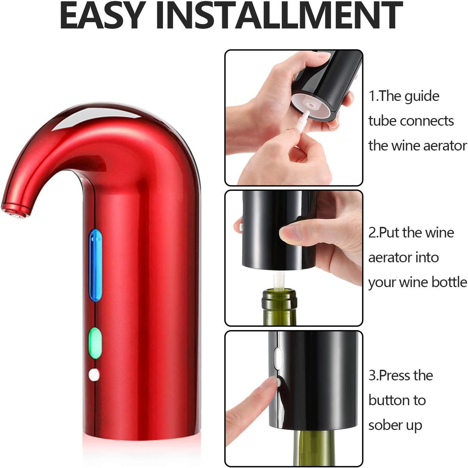 Wine aerator and pourer set placed beside an open bottle of wine, illustrating a sophisticated wine tasting setup