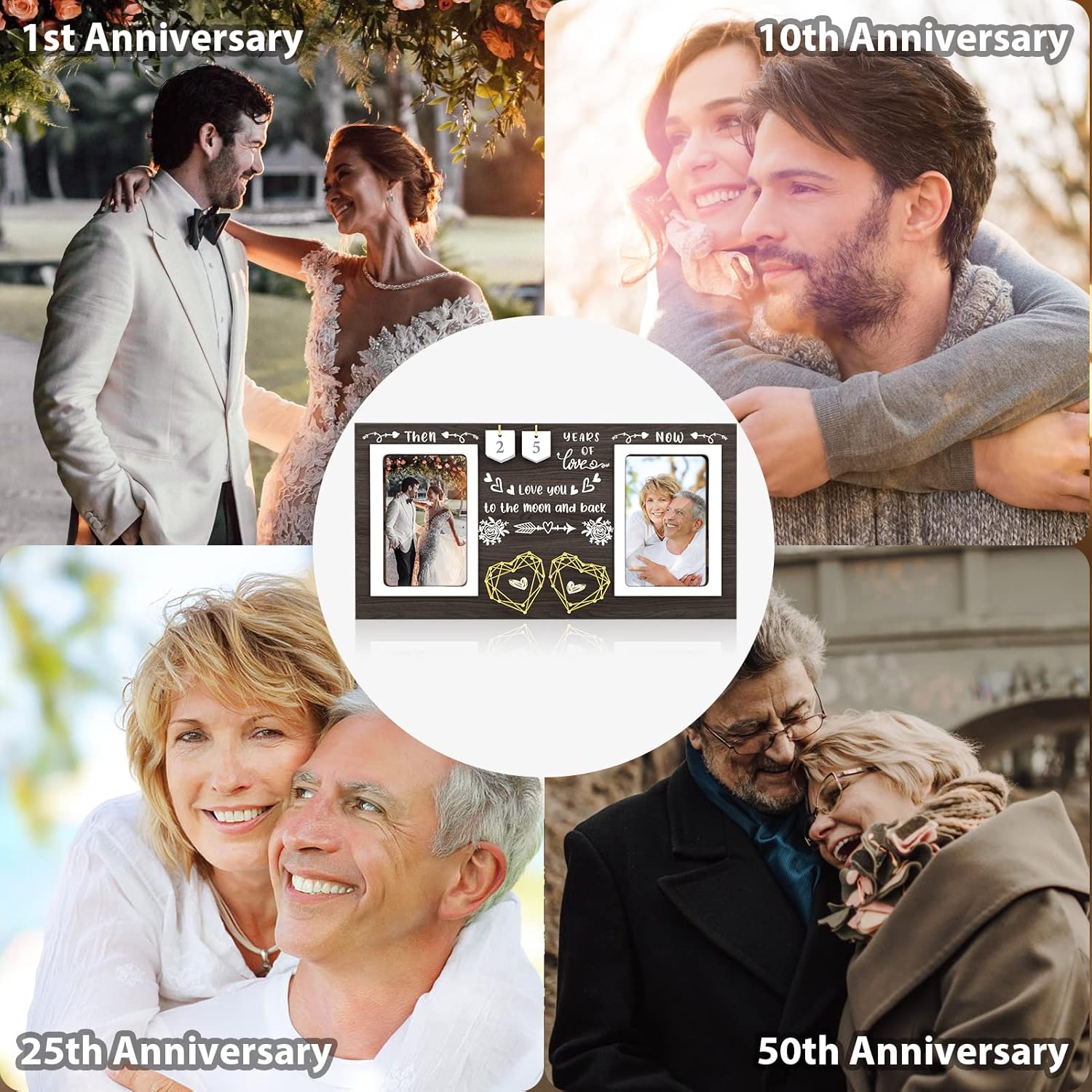 Anniversary Frame for Couples, crafted to feature Then & Now images, perfect as a romantic gift that tells a love story and celebrates a shared journey