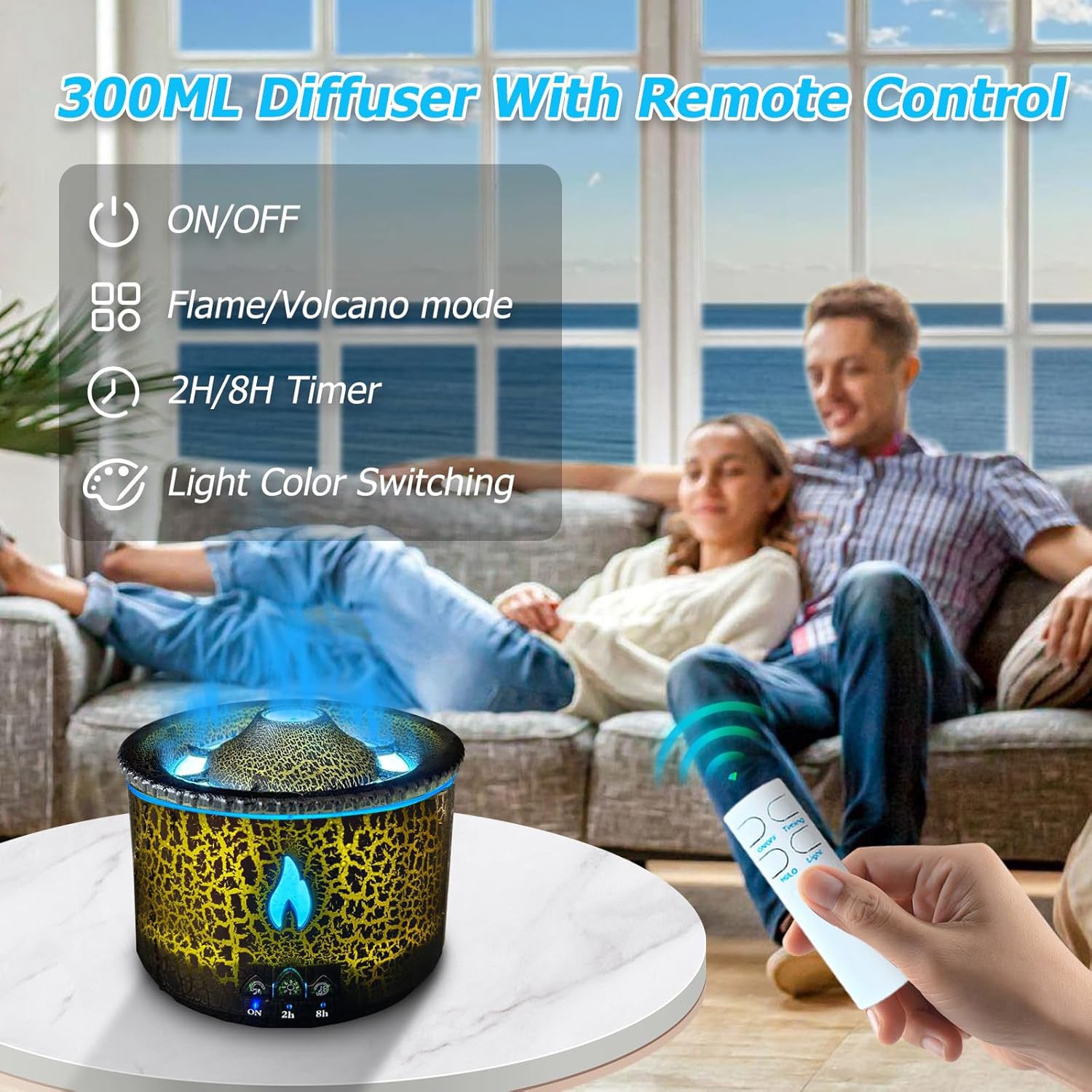 Volcano scent diffuser with LED lights, a beautiful decorative diffuser that combines fragrance and lighting