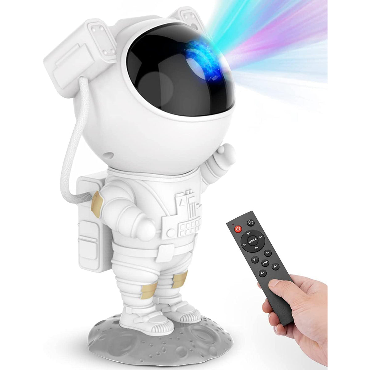 Astronaut space projector casting galaxy and starry night sky, perfect LED night light for kids' rooms and bedroom decor