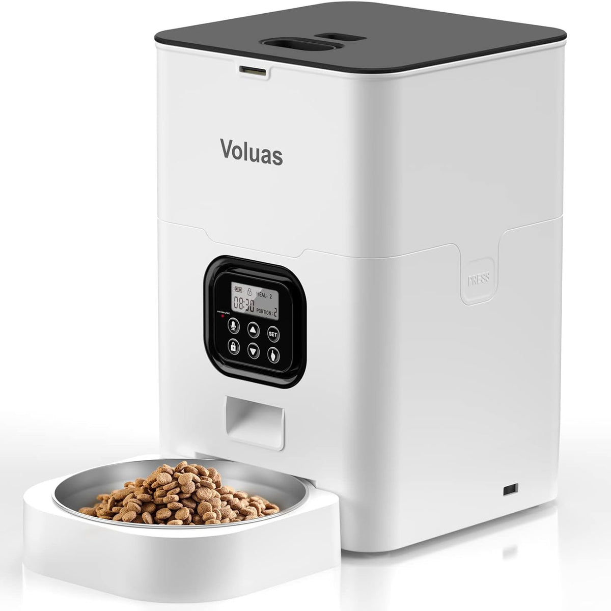 Automatic cat feeder with programmable timer and portion control for precise feeding, ideal for multiple pets and busy schedules