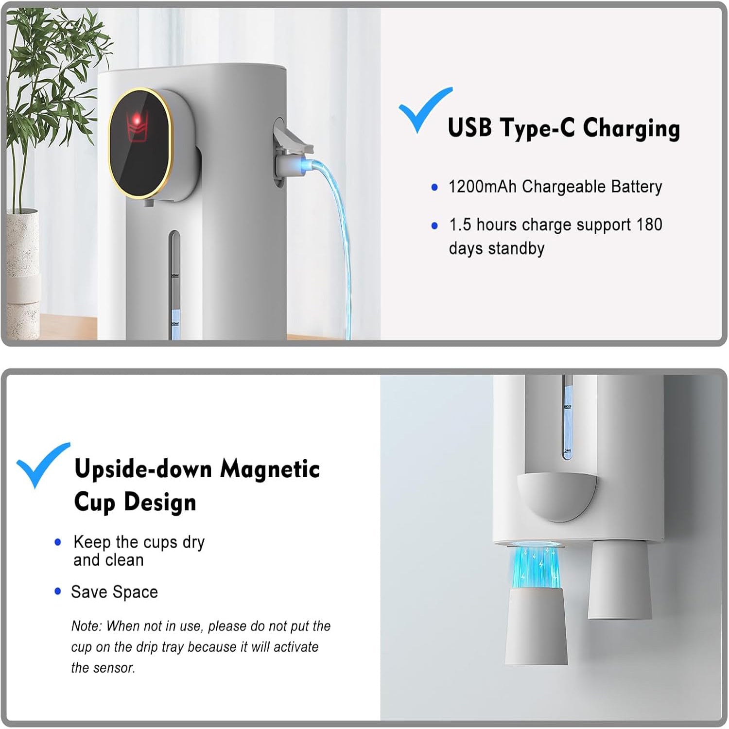 Electric mouthwash dispenser on a countertop, providing a mess-free solution for mouthwash dispensing