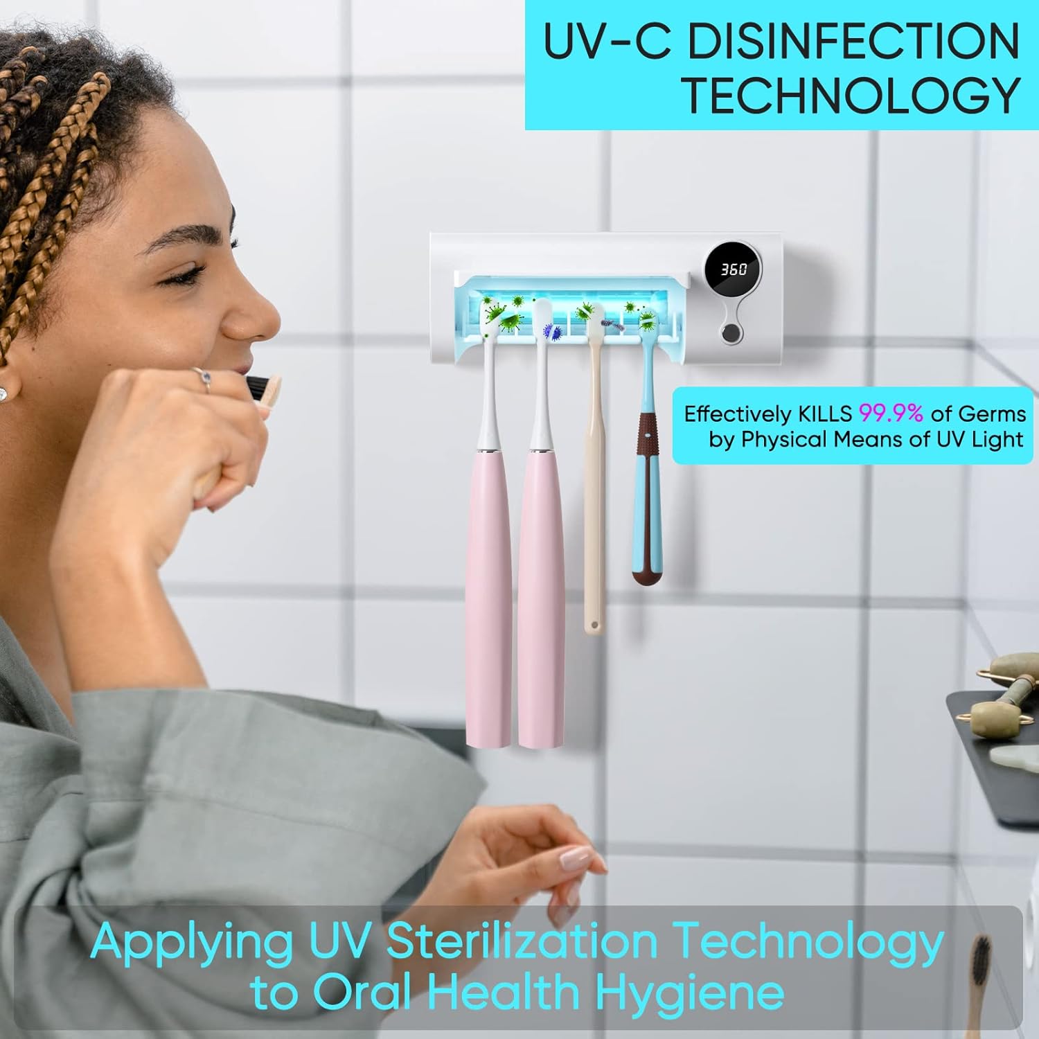 Toothbrush disinfectant cleaner with automatic timer for improved sanitation