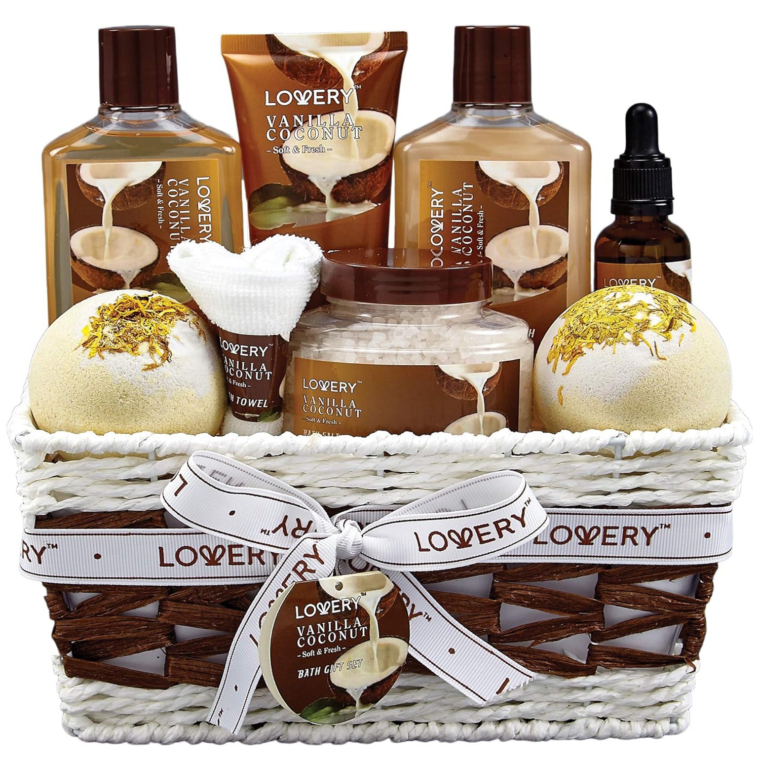 Bath and body gift basket featuring luxurious bath products, including scented candles and organic skincare items for a relaxing spa experience