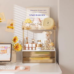 Bathroom Shelf Organizer for countertops with two-tier storage to maximize space, keeping beauty and hygiene essentials within easy reach