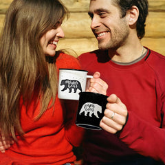 Matching bear mug set showcasing Mama Bear and Papa Bear designs, perfect for couples to enjoy their favorite beverages together