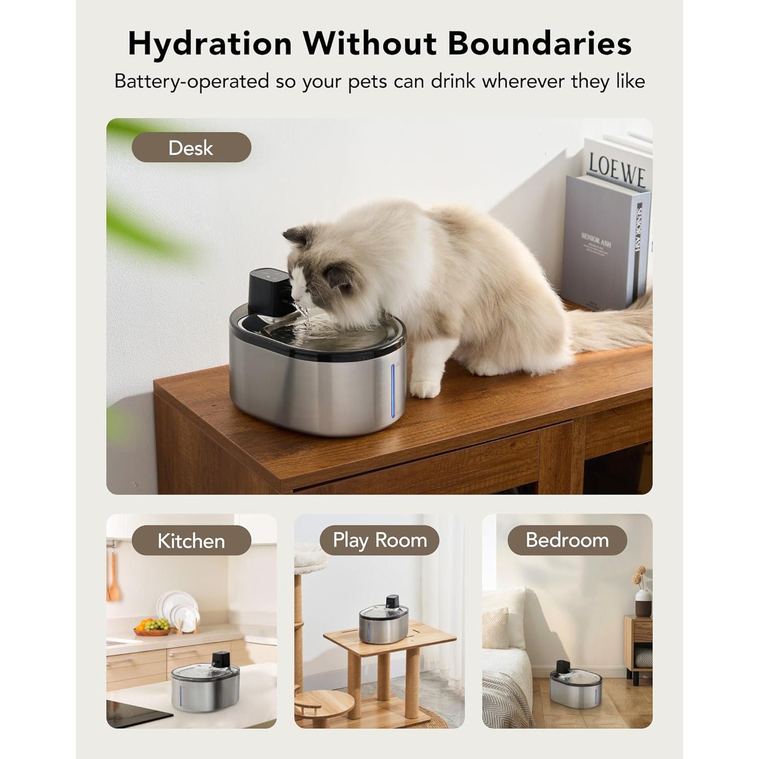 Quiet electric cat water fountain with adjustable flow for indoor use 