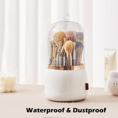 Elegant brush holder with a secure lid, ideal for protecting your makeup brushes from dust and damage