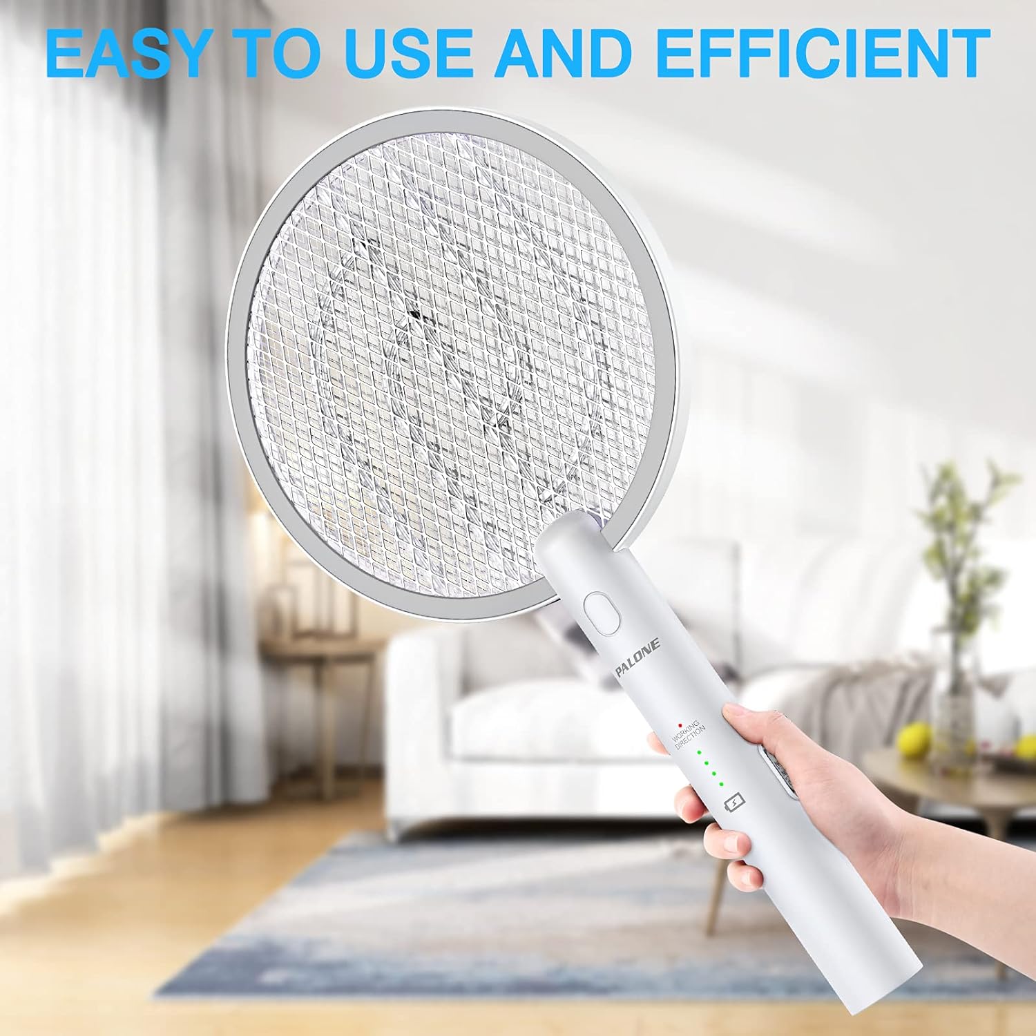 Easy-to-use electric mosquito swatter racket for killing flies and small bugs in one zap