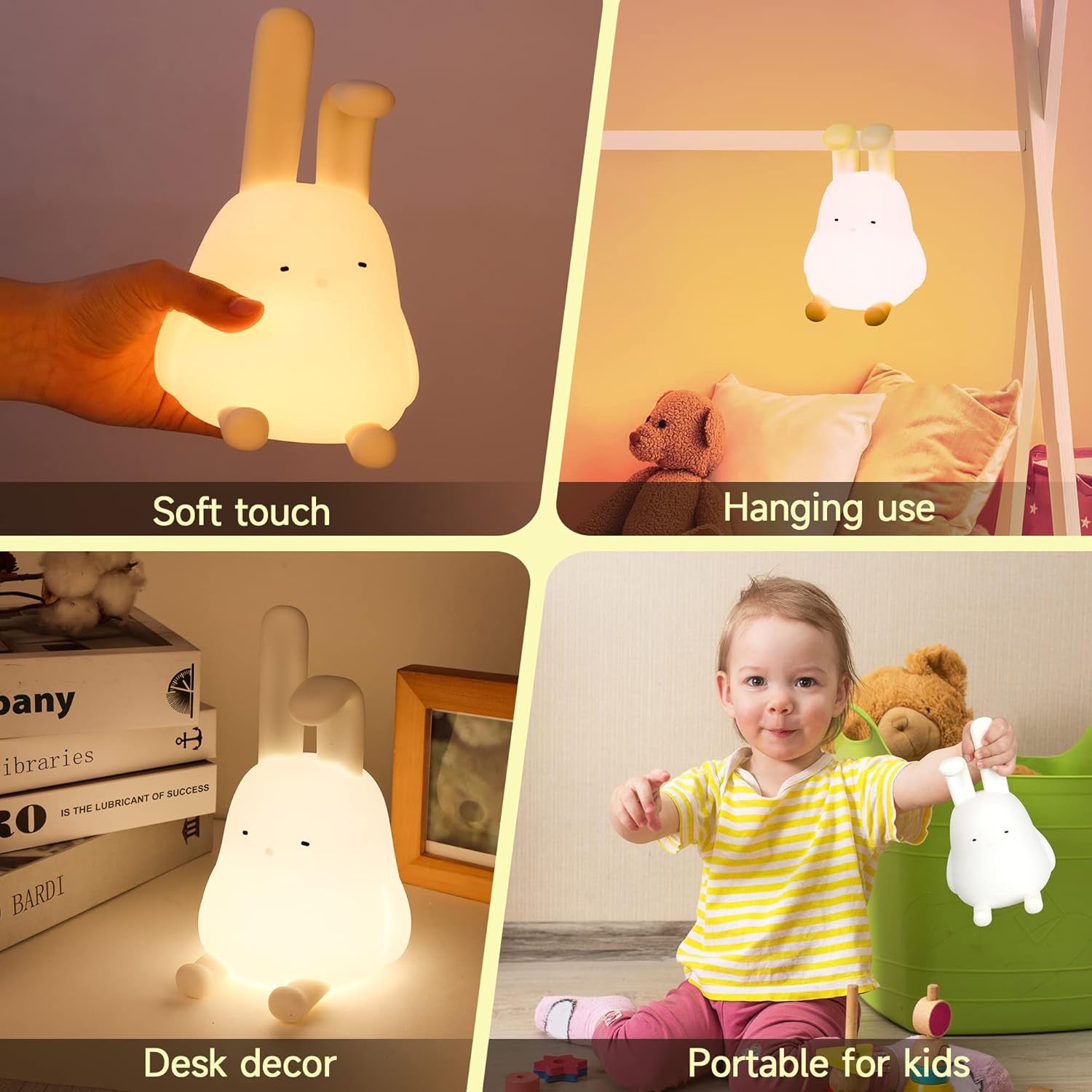 Bunny lamp for kids’ rooms with a comforting LED light; ideal for a bedside table, nursery decor, or as a sleep aid for toddlers