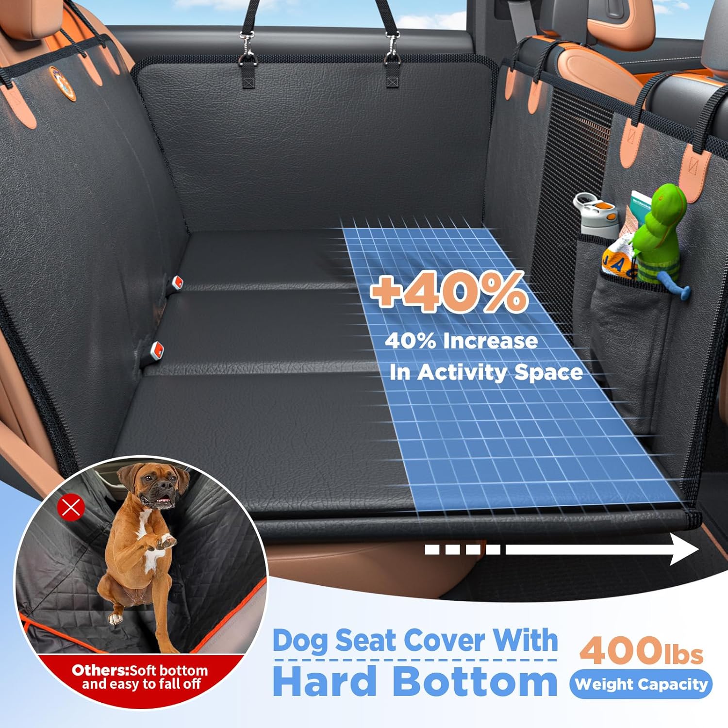 Durable car seat extender for dogs with a sturdy, non-slip surface, ideal for pets who need extra room in the back seat