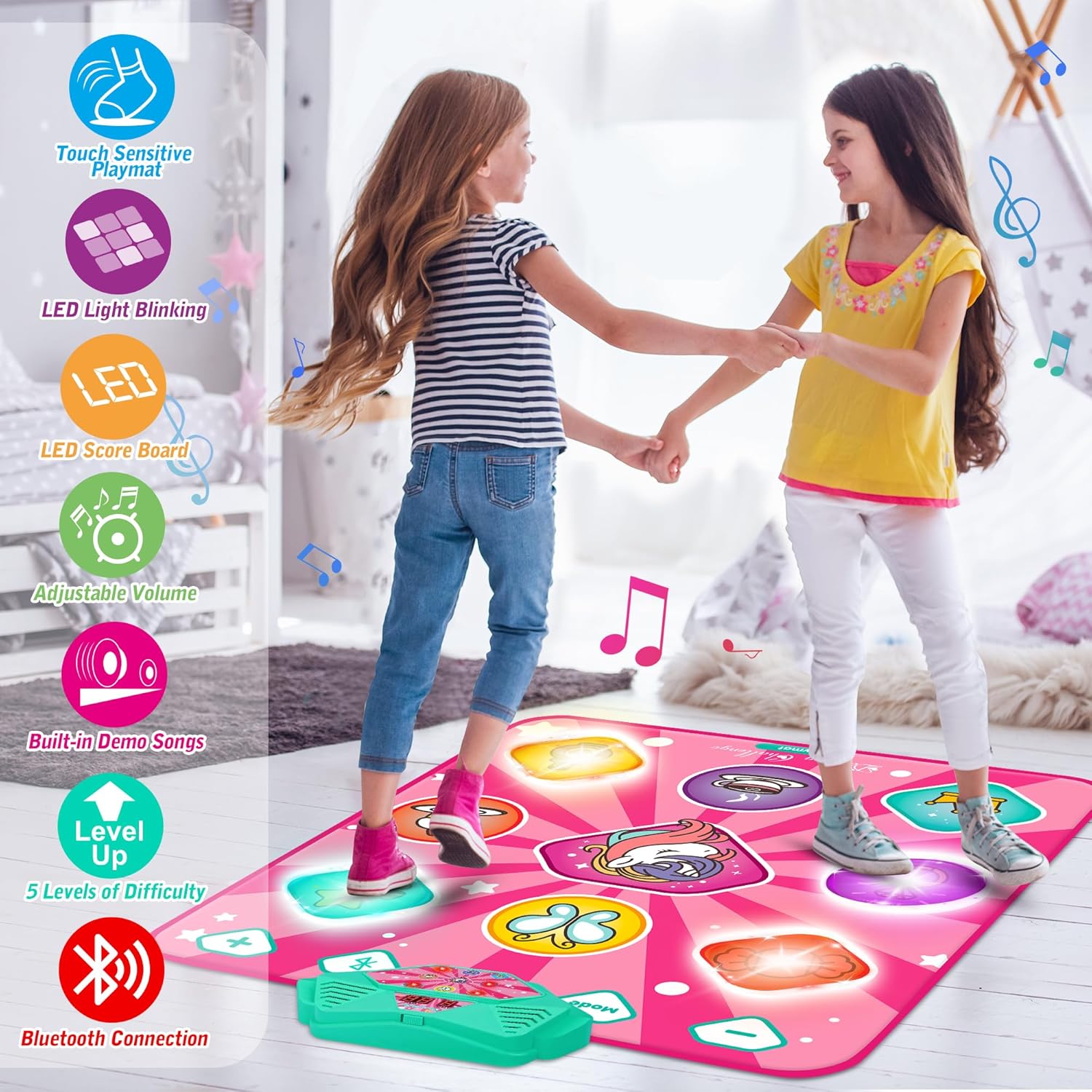 Children's dance mat with interactive features, providing a lively platform for kids to express themselves through dance and music