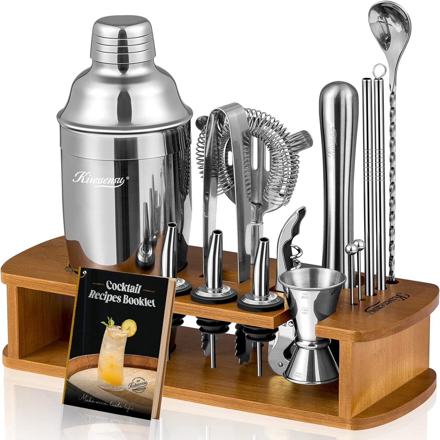 Premium cocktail shaker set for home bar use, ideal for making cocktails with professional bartender tools and a stylish stand