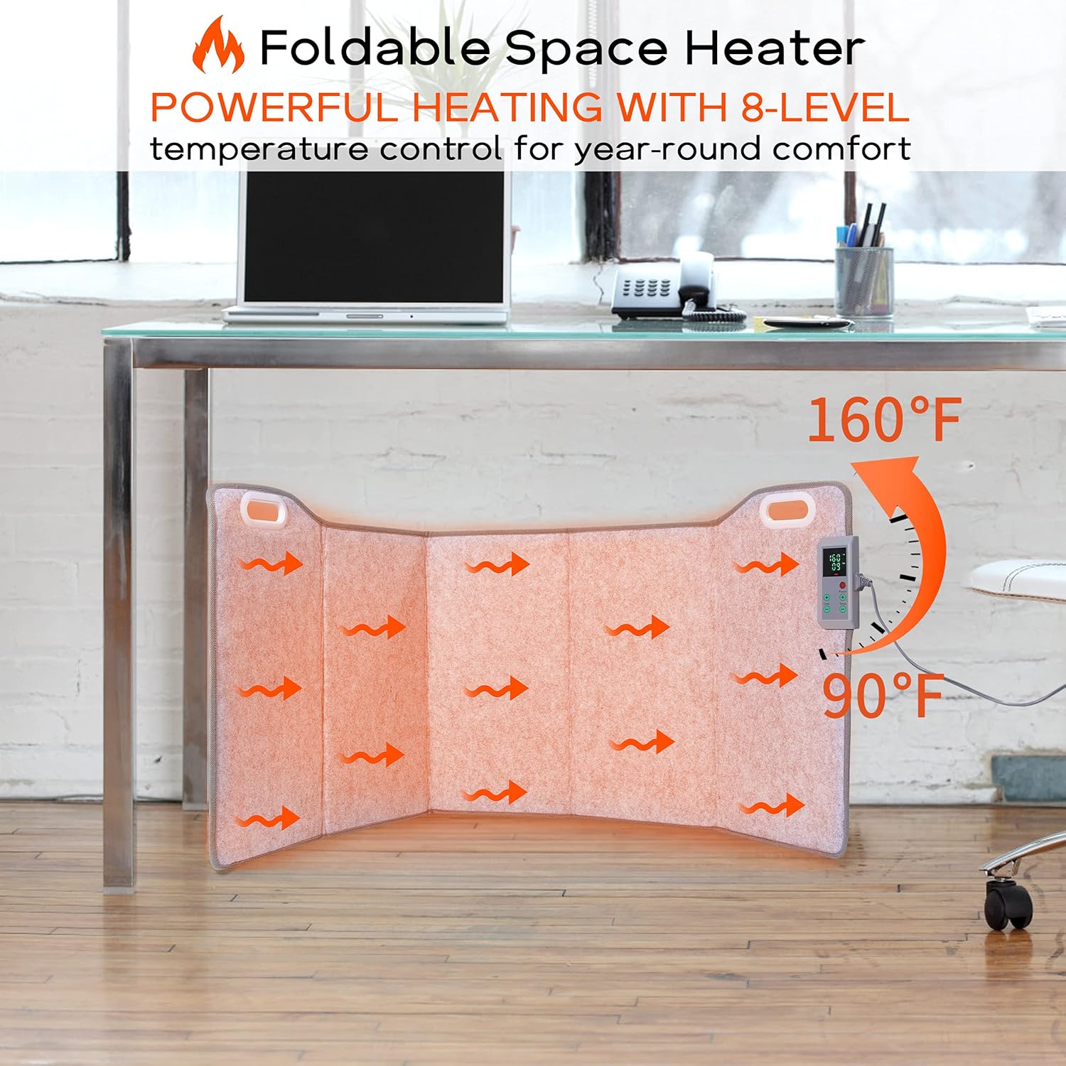 Electric portable heater, suitable for both home and office, offering consistent warmth with an adjustable thermostat