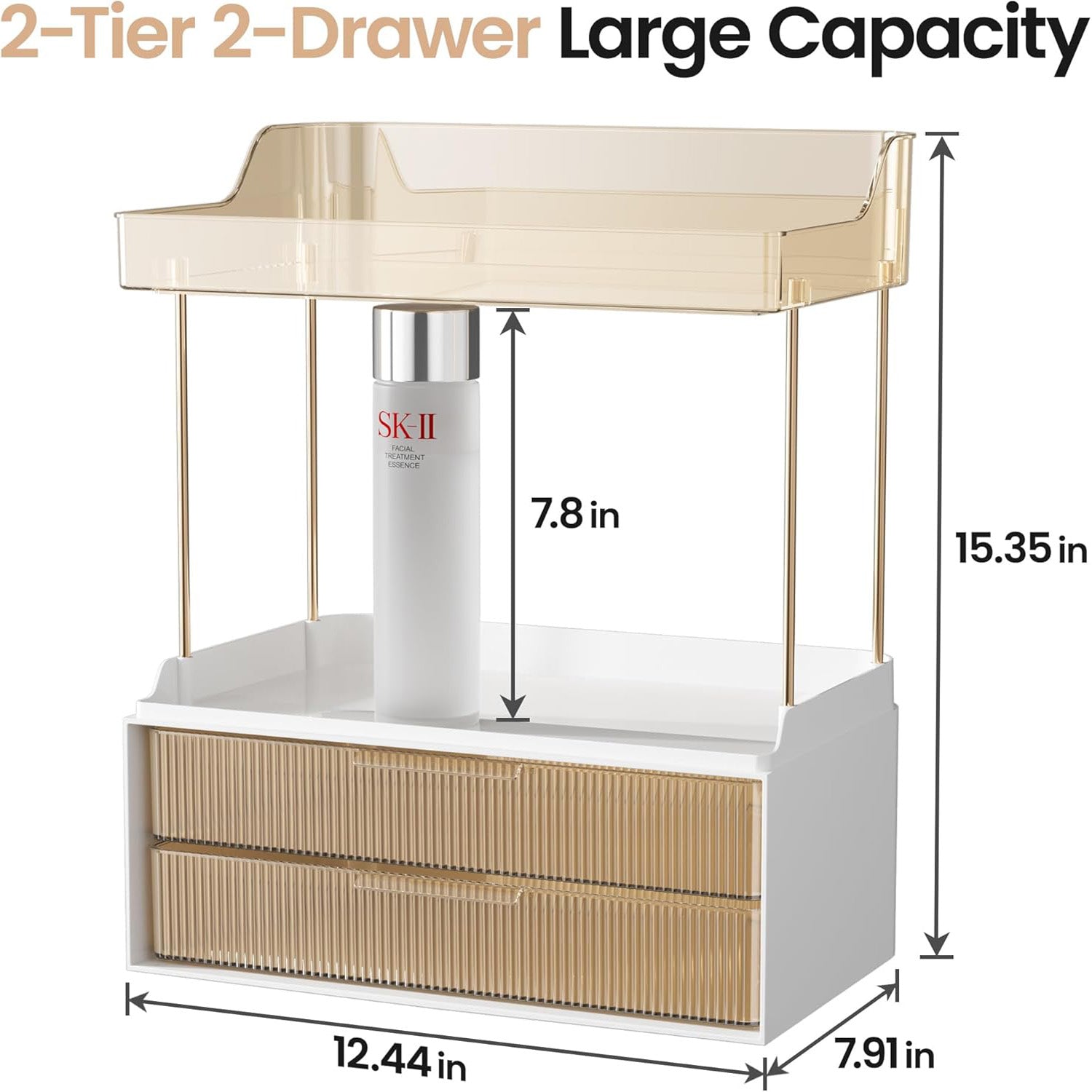 Countertop Storage Organizer with 2-tier shelving for bathroom, ideal for compact spaces, perfect for organizing personal care items and daily essentials