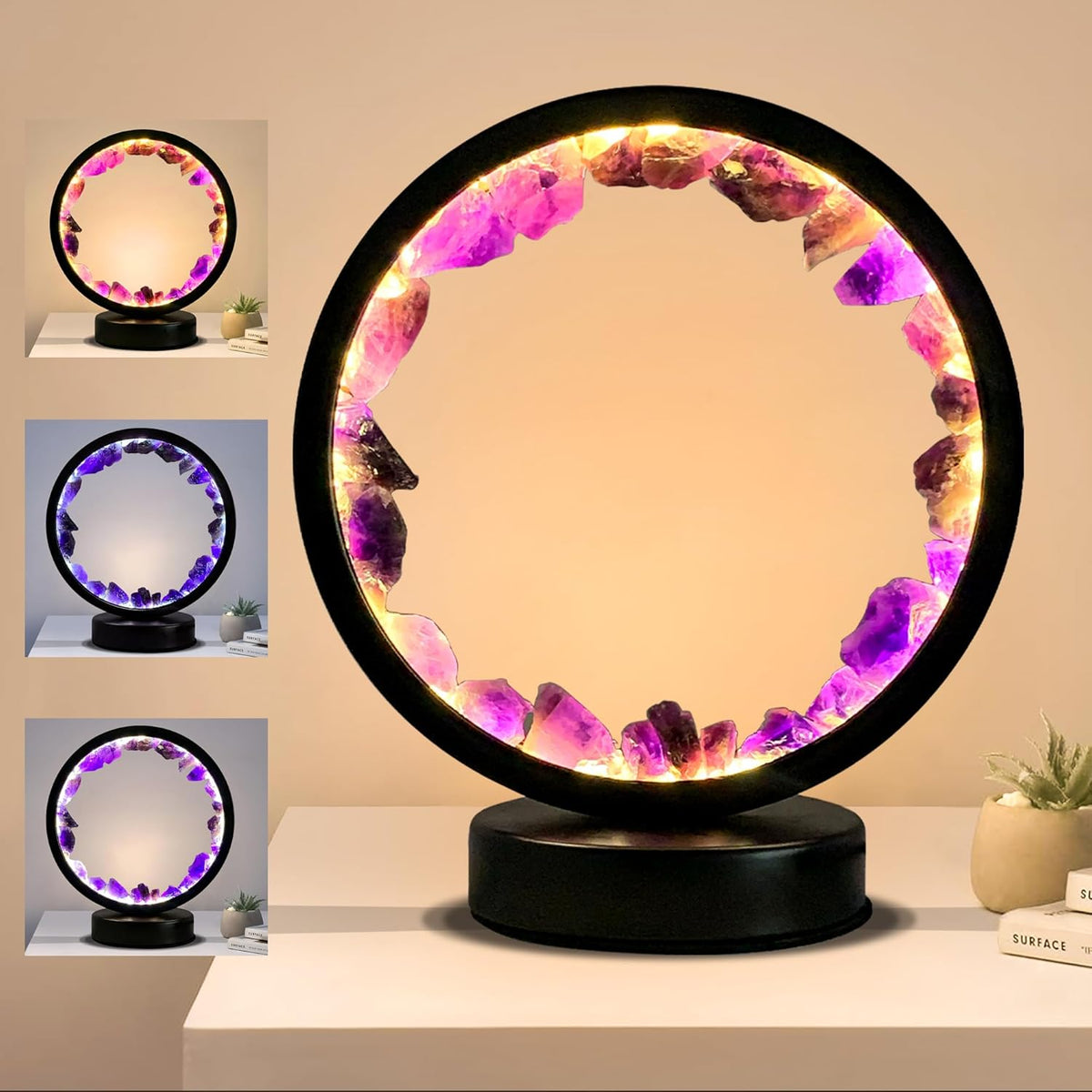 Crystal lamp glowing with soothing LED light for home decor 
