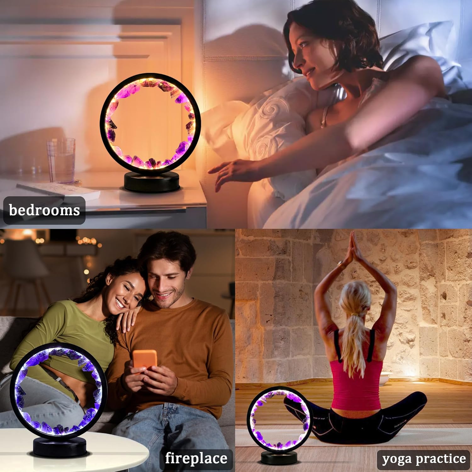 Crystal night light with energy healing fluorite crystal base